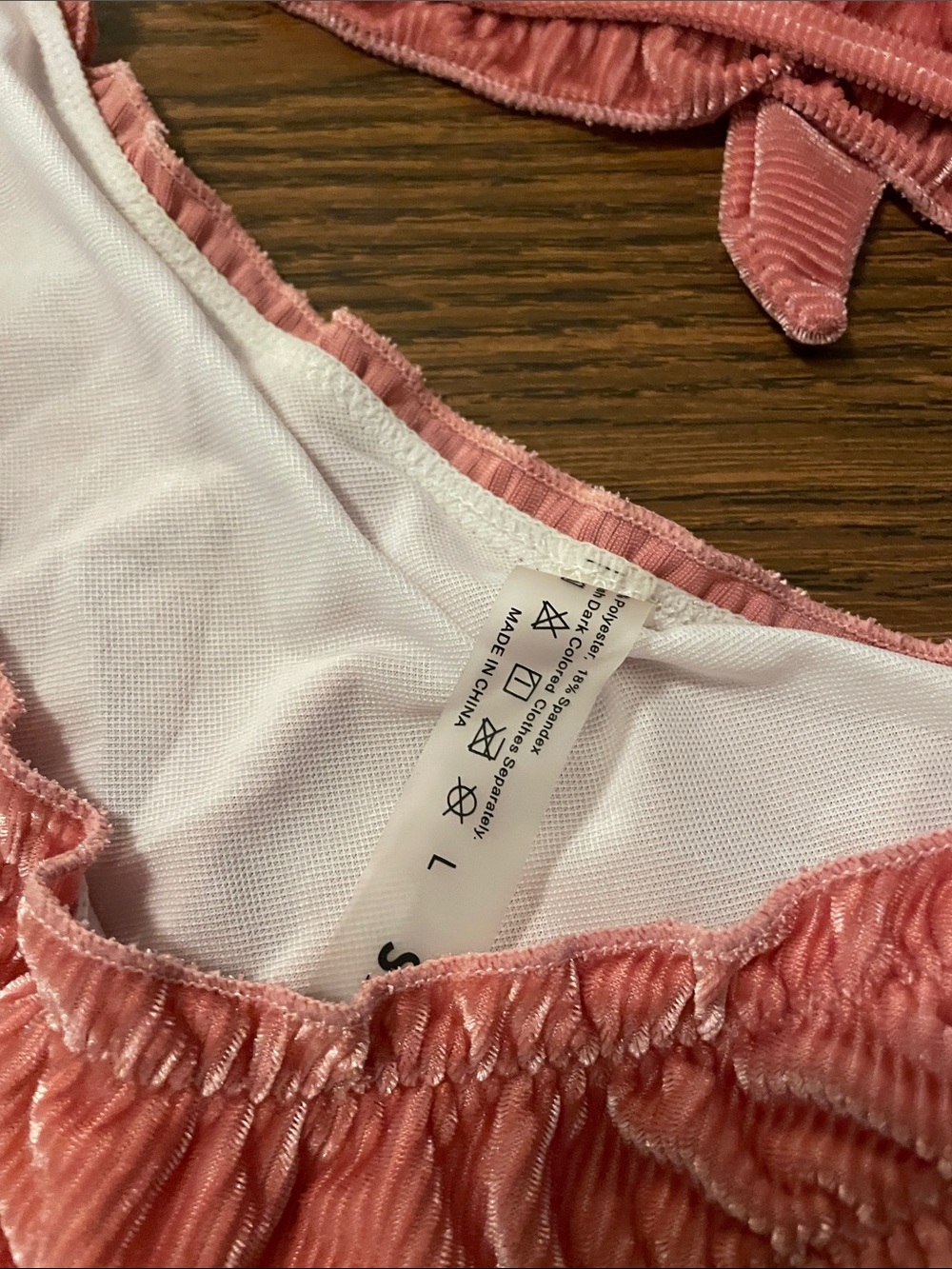 SHEIN Coral Pink Velvet Ruched Bandeau Bikini Set - Picture 2 of 3